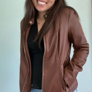 Black Rivet Brown Faux Leather Jacket